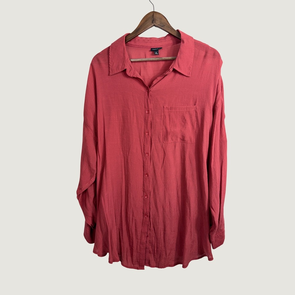 Torrid Shirt 2 Red Button Down Textured Long Sleeve Relaxed Fit Blouse